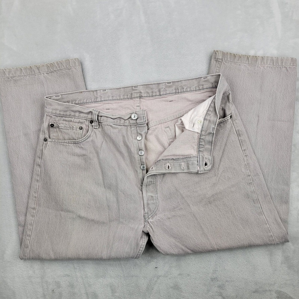 Levis Jeans Men 38x27 Grey Denim Pants Straight Baggy Loose Button Fly Adult